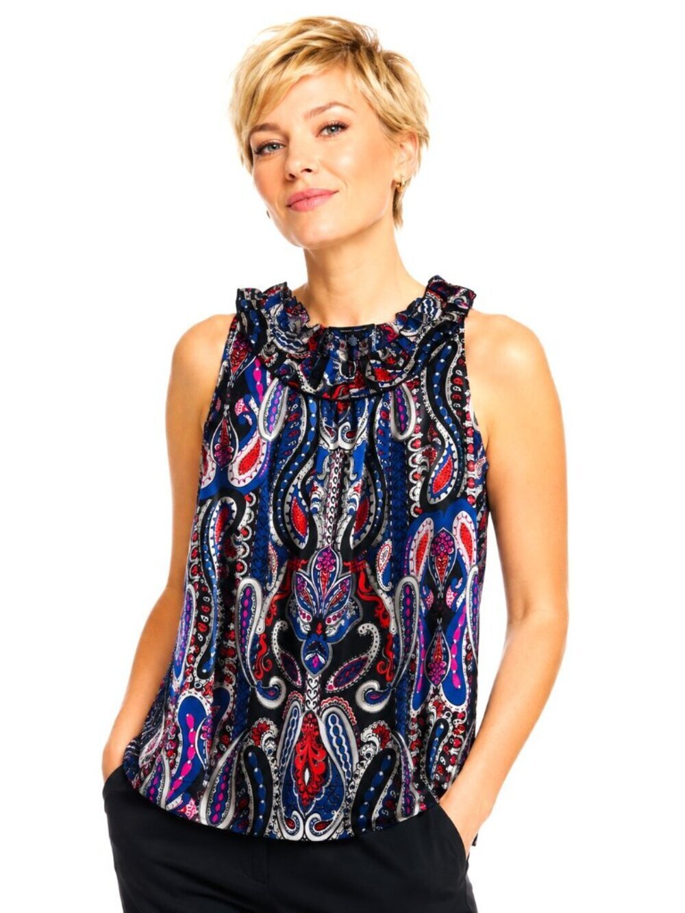 Tommy Hilfiger Paisley Ruffled Neck Top